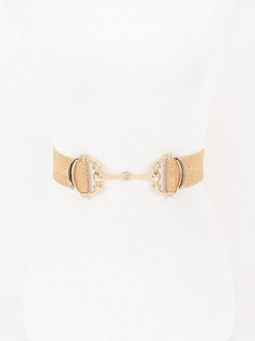 Faux Straw Metal Buckle Elastic Belt
